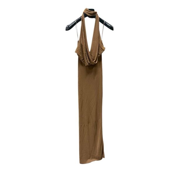 New Aya Muse Edo Halterneck Draped Maxi Dress XS Medium Brown - Picture 2 of 9